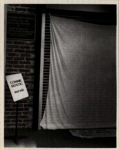 Photo from Bostic's archive depicting the covered wall of her MFA thesis exhibition